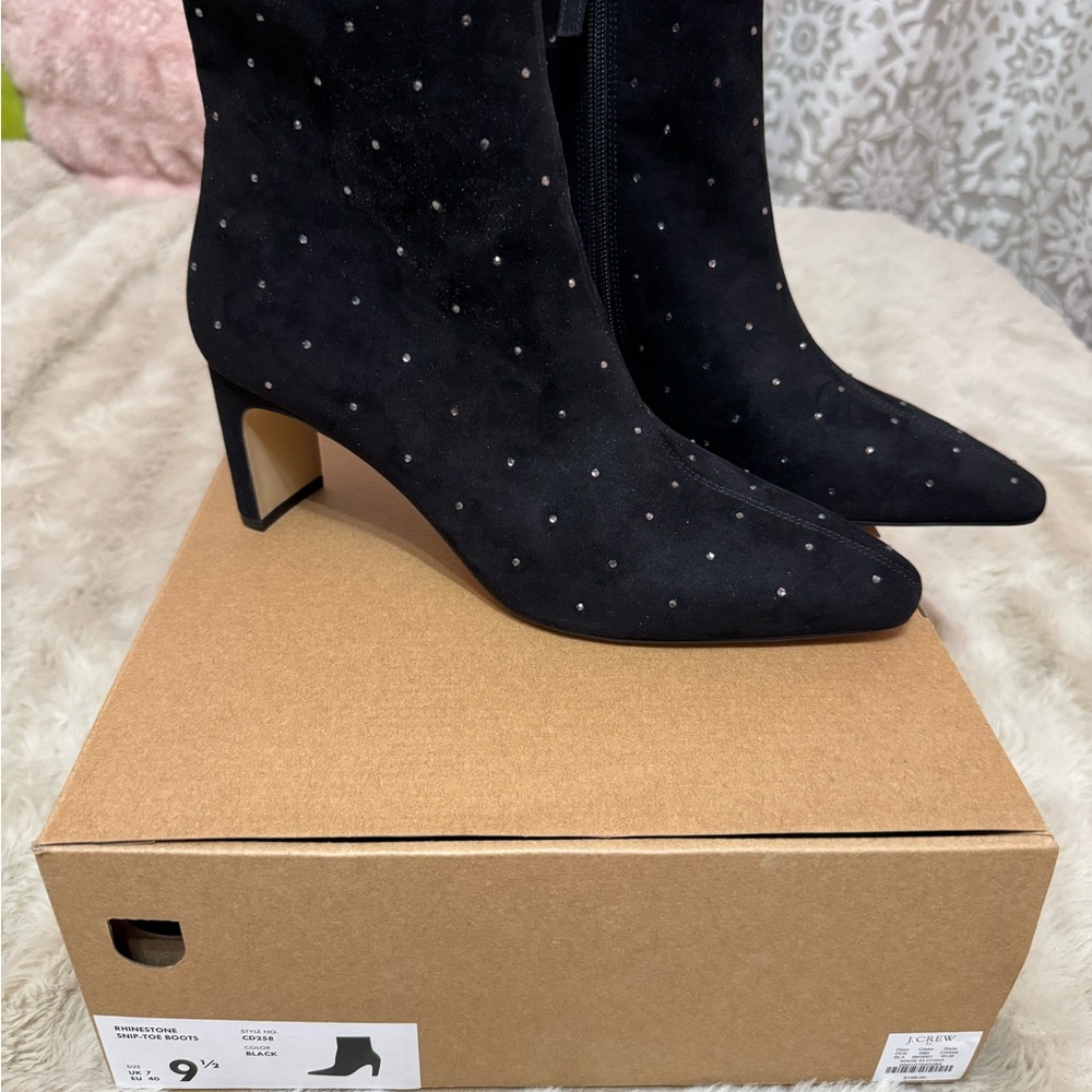 J. Crew Factory Black Studded Heeled Boots